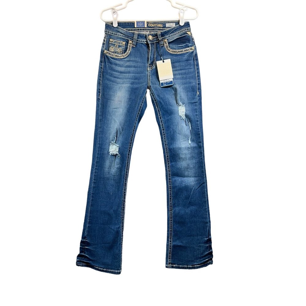 NWT Sexy Couture  Womens Size 9 Bootcut Distressed Embellished Rhinestone Jeans